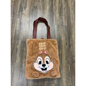 Disney Chip n Dale Miniso Plush Faux Fur Tote Bag Brown Embroidered Purse